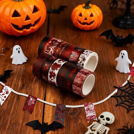 12 Rolls Halloween Washi Tape Bloody Printing Tapes Spooky Bloodstain Pattern - Image 3