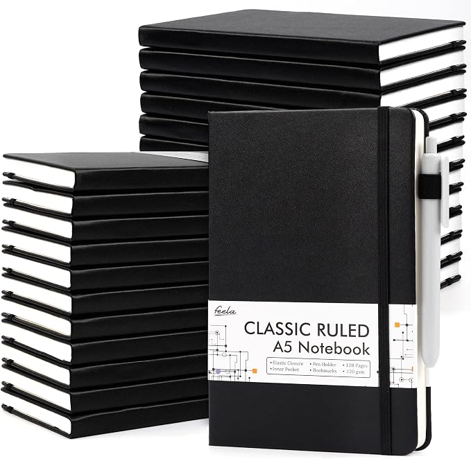 feela 24 Pack Journal Notebook for Work, Business Notebook Bulk Hardcover Lined by feela