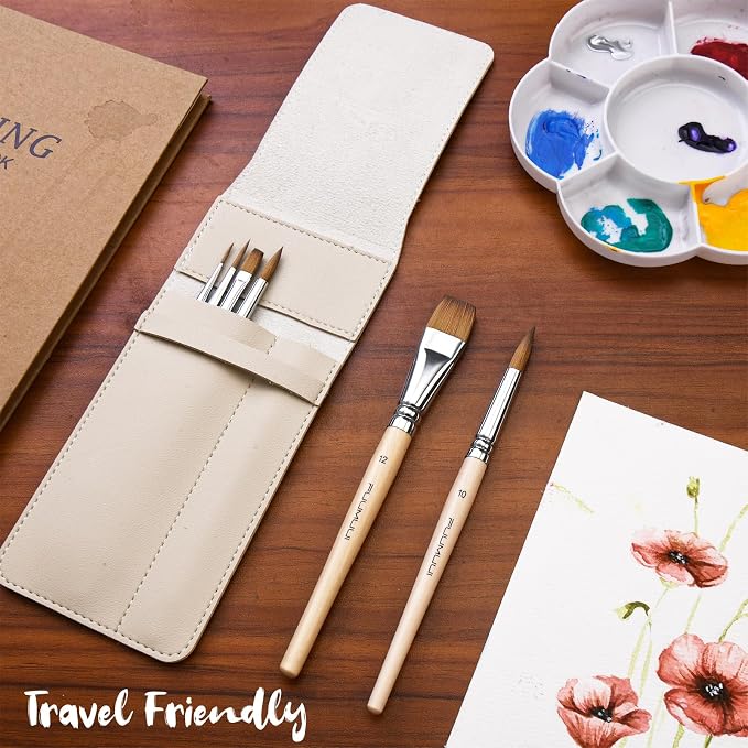 Sable Travel Watercolor Brushes, Fuumuui 6pcs Kolinsky Sable Watercolor Travel - Image 7