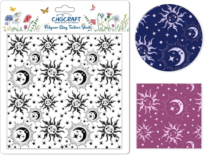 CHGCRAFT Sun Moon Stars Polymer Clay Texture Sheets Silicone Texture Stamp Clay by chgcraft