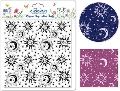 CHGCRAFT Sun Moon Stars Polymer Clay Texture Sheets Silicone Texture Stamp Clay by chgcraft