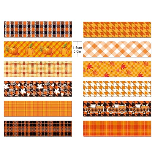 12 Pcs Thanksgiving Washi Tape Fall Maple Leaf Masking Tape Pumpkin Pattern - Image 3