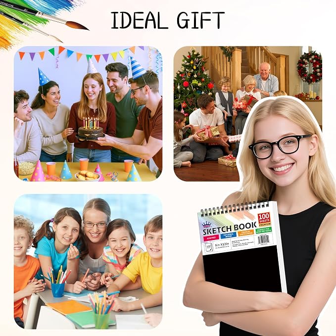 WINNER 9" x 12" Sketch Book 4 Pack, 400 Sheets Spiral Bound Art Sketchbook - Image 7