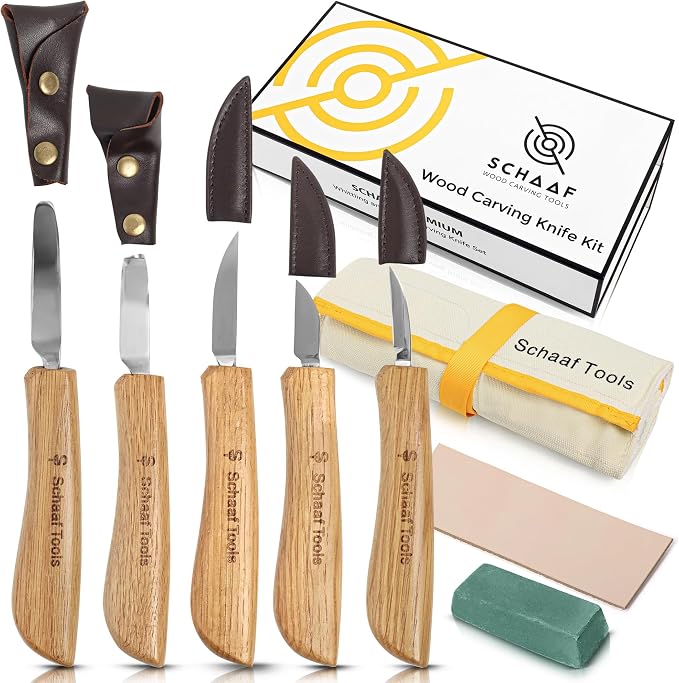 Wood Carving Kit, Deluxe 5pc Whittling Knife Set by SchaafTools
