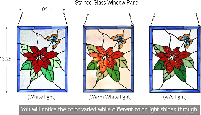 PA0020 Christmas Flower Stained Glass Hanging Panel-10 Wx13.25 H Window - Image 5