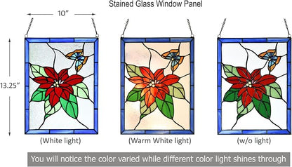 PA0020 Christmas Flower Stained Glass Hanging Panel-10 Wx13.25 H Window - Image 5