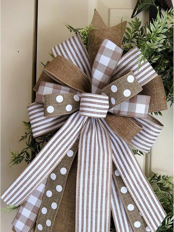 Burlap Ribbon Wired, Farmhouse Rustic White Stripe Ribbon - Image 3