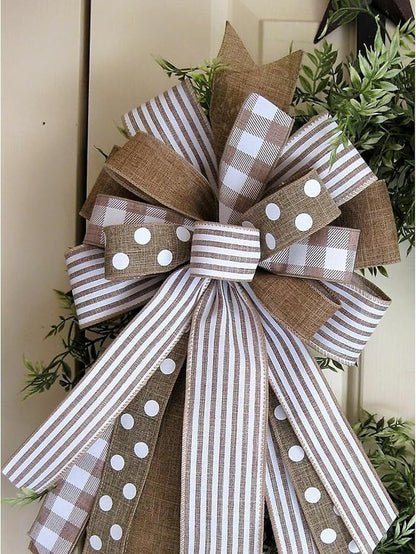 Burlap Ribbon Wired, Farmhouse Rustic White Stripe Ribbon - Image 3