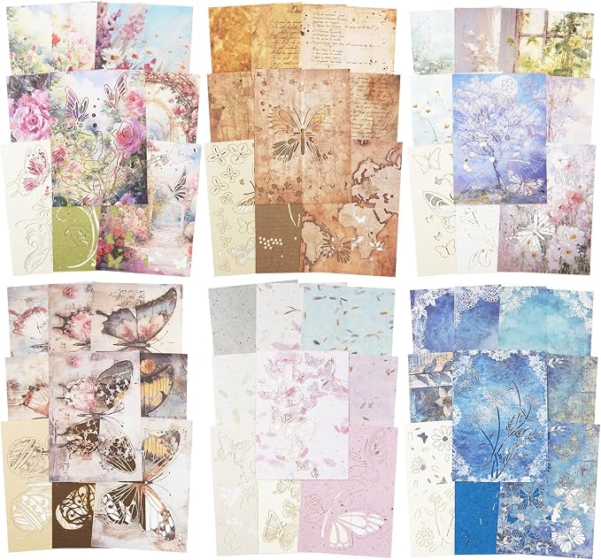 Vintage Butterfly-Themed Scrapbook Paper Set, Scrapbooking, DIY Crafts by Auriicleaf