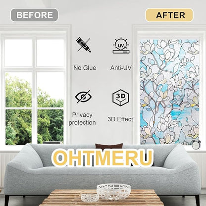 3D Stained Glass Window Privacy Film, Heat Control UV Blocking Static Cling - Image 3