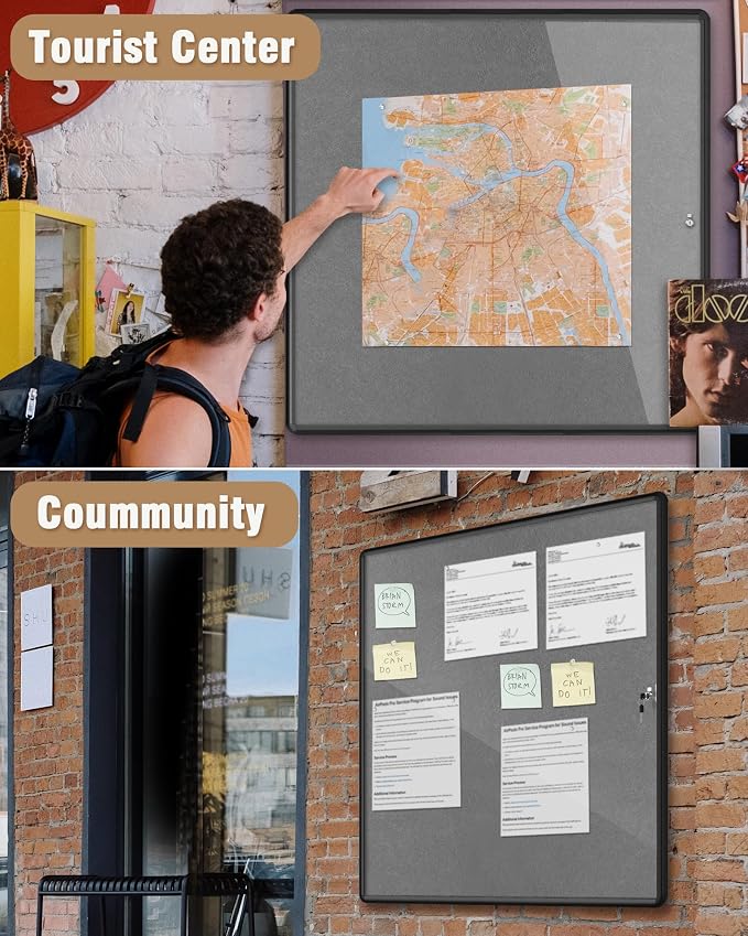 38"x38" Enclosed Bulletin Board, Lockable Weather-Resistant Aluminum Cork - Image 8