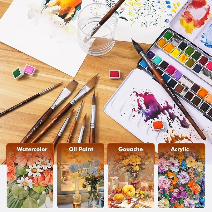 Watercolor Brushes Professional, Fuumuui 9pcs Sable Paint Brushes & Natural - Image 5