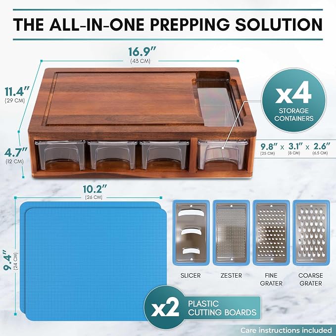 Acacia Cutting Board with Containers & Lids - Image 3