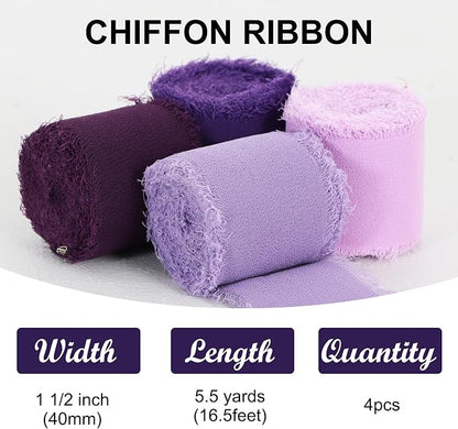 TONIFUL 4 Rolls Drak Purple Set Chiffon Ribbon 1 1/2 inch× 5.5 Yards Ribbon - Image 3