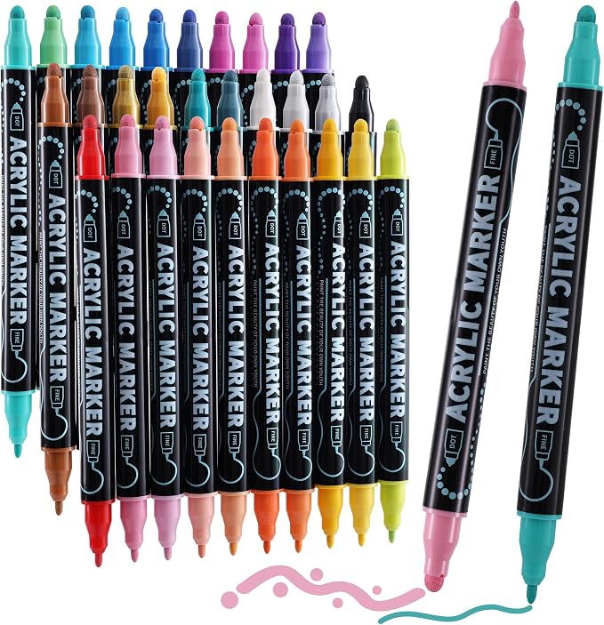 30 Colors Waterproof Dual Tip Acrylic Paint Pens, Dot & Fine Tip Premium by nauets