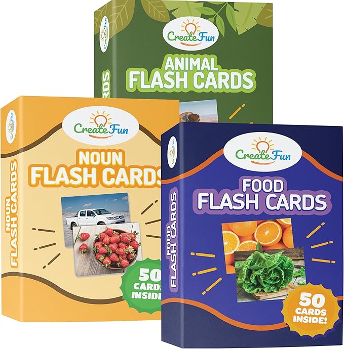 150 Noun Food and Animal Flash Cards Set, Montessori Educational Games by CreateFun