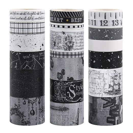 Dizdkizd Black and White Washi Tape Set, 20 Rolls Gothic Aesthetic Japanese by Dizdkizd