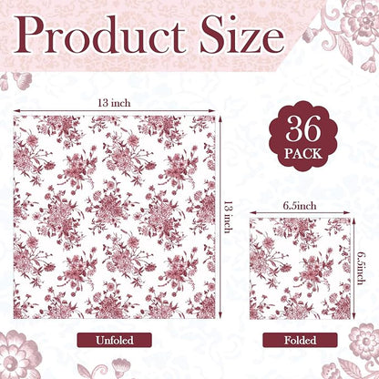 Epakh 36 Pack 6 Style Burgundy Decoupage Paper Napkins Assorted Floral - Image 3