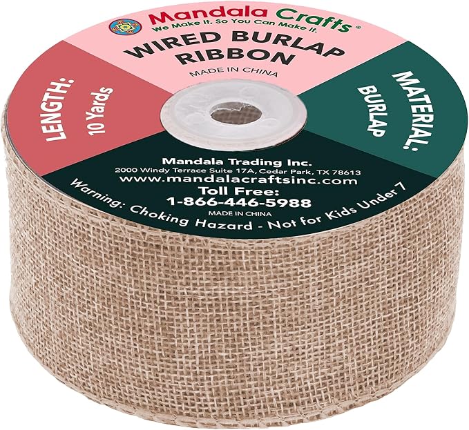 Mandala Crafts Natural Burlap Wired Ribbon 2 Inches Wide Jute Ribbons - Image 2