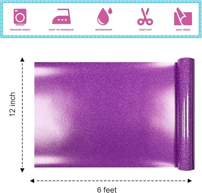 Deep Purple Glitter Heat Transfer Vinyl 12Inch*6FT Glitter Iron on Vinyl - Image 3
