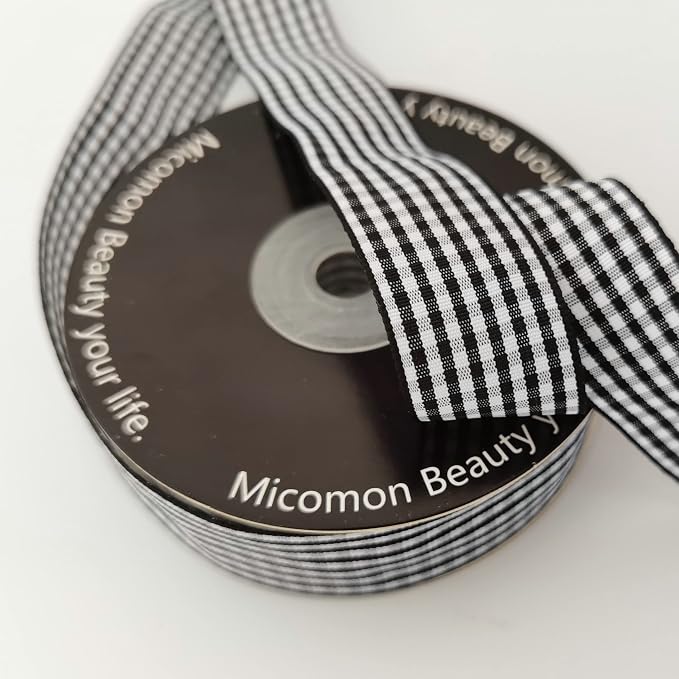1 Inch Black and White Woven Edge Gingham Ribbon 25 Yards Each Roll 100% - Image 7
