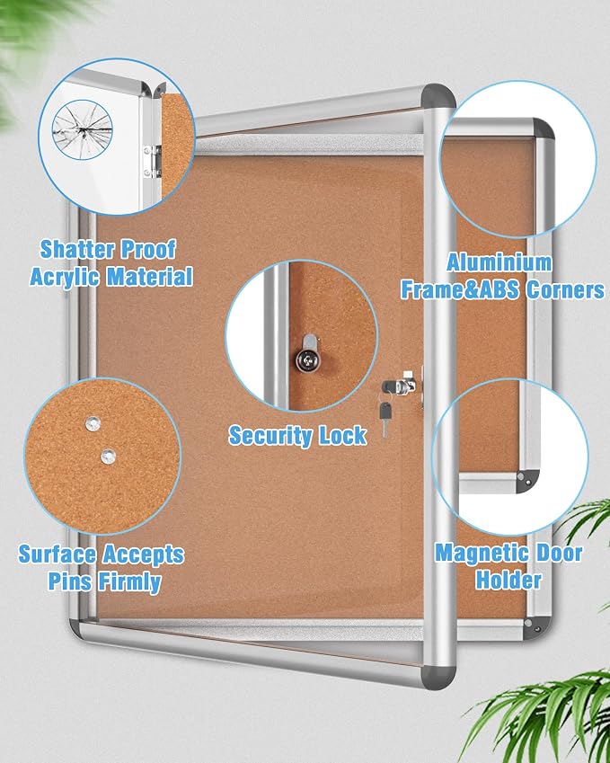 2 Pack 28"x26" Enclosed Bulletin Board, Lockable Weather-Resistant Aluminum - Image 3