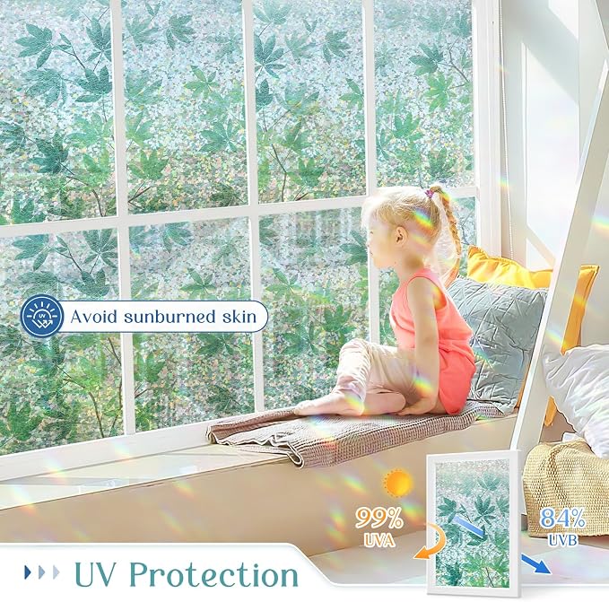 Haton Window Privacy Film, Decorative Stained Glass Window Clings, 3D UV Sun - Image 5