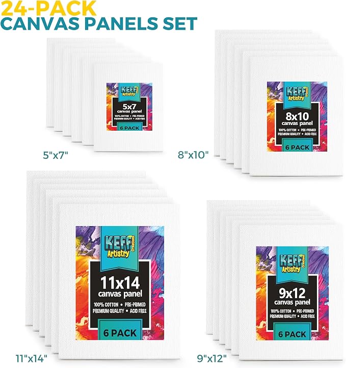 KEFF 24-Pack Canvas for Painting, 6 of 5x7, 11x14 Painting Canvas Boards - Image 2