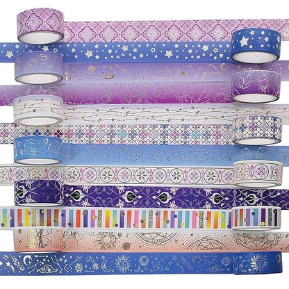 12 Rolls Galaxy Washi Tape Set Bronzing Starry Night Decorative Masking Tape - Image 7