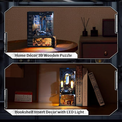 3D Wood Puzzle Book Nook Kit, Automobile Workshop Miniature Bookshelf Insert - Image 5