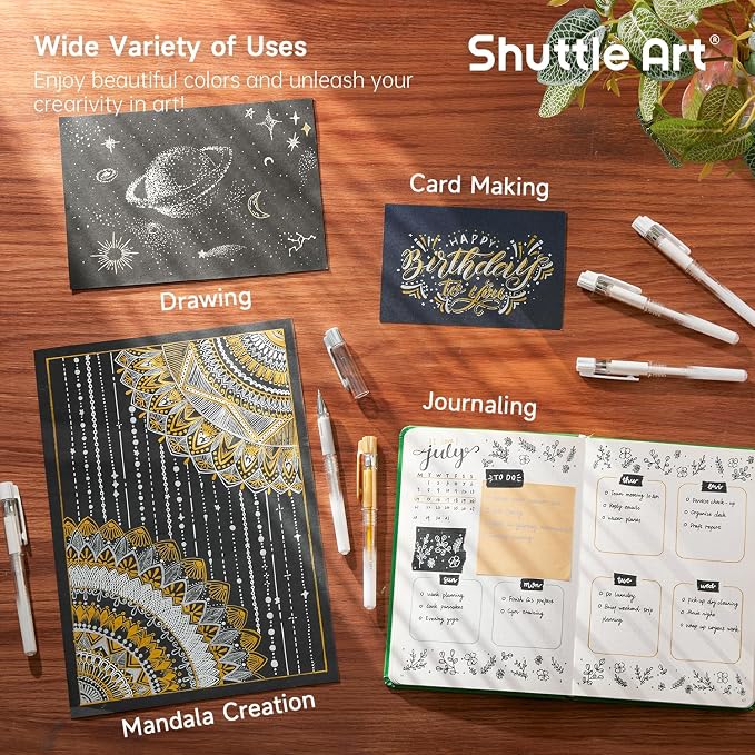 Shuttle Art White Gold Silver Gel Pens, 6 Pack 0.7mm, 1.0mm Metallic Gel Ink - Image 5