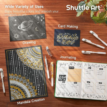 Shuttle Art White Gold Silver Gel Pens, 6 Pack 0.7mm, 1.0mm Metallic Gel Ink - Image 5