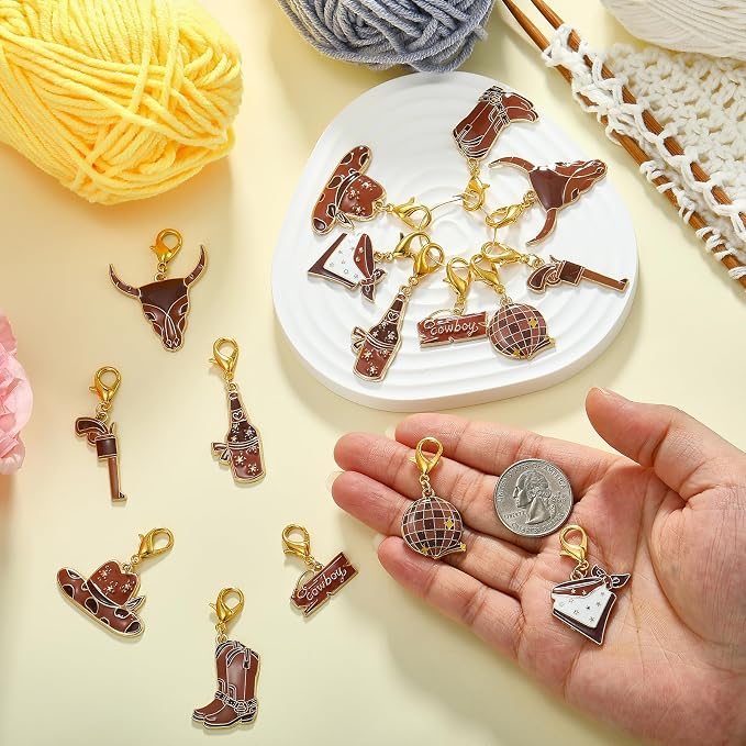 BEEFLYING 16Pcs Cowboy Stitch Marker Charms - Image 3