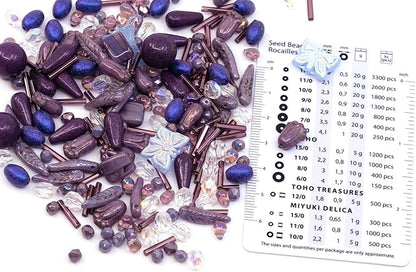 2.1oz Mix of Unique Czech Bohemia Glass Pressed Beads, Violet Purple Pink - Image 2