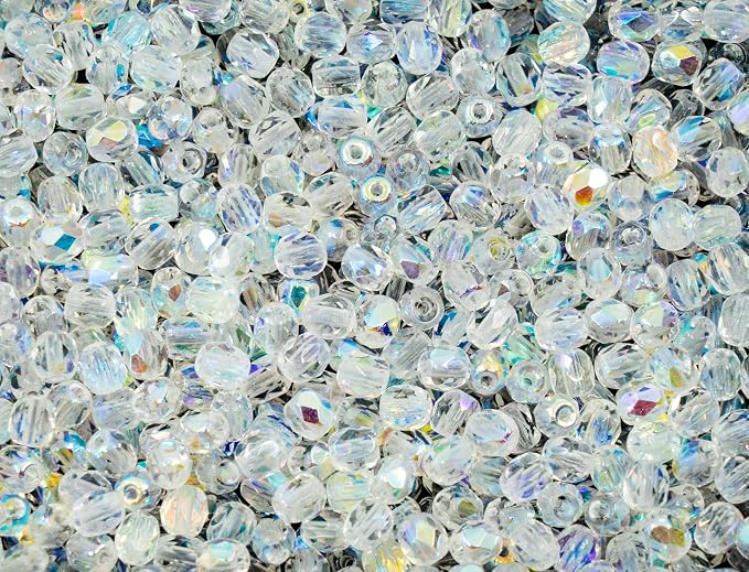 100 pcs of Faceted Fire Polished Pressed Czech Glass Beads 4mm, Crystal AB - Image 5