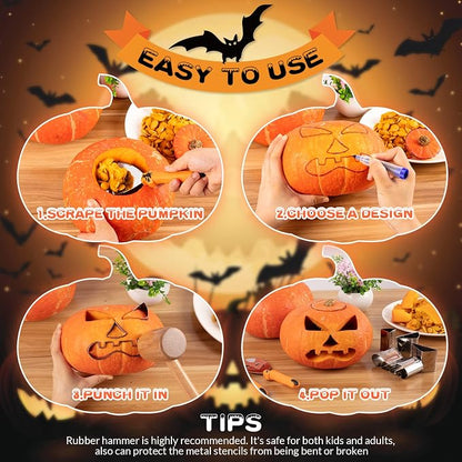 【With Hammer】Pumpkin Carving Kit Halloween, Safe and Easy Pumpkin Carving Set - Image 4