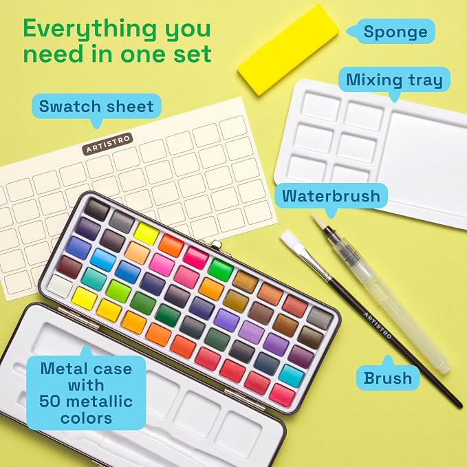 ARTISTRO 50 Watercolor Paint Set, Vivid Colors in Portable Box, Palette set. - Image 2