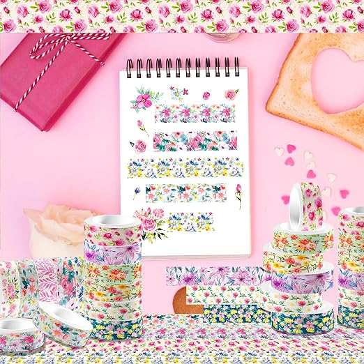 12 Rolls Flower Washi Tape Set, Floral Masking Tape, Spring Colorful Garden - Image 7