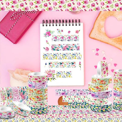 12 Rolls Flower Washi Tape Set, Floral Masking Tape, Spring Colorful Garden - Image 7