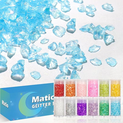 Matio 12 Colors Iridescent Crushed Glass, Irregular Chunky Glitter, Sprinkle by Matio