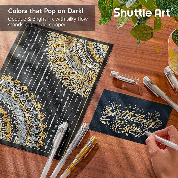 Shuttle Art White Gold Silver Gel Pens, 6 Pack 0.7mm, 1.0mm Metallic Gel Ink - Image 4
