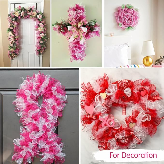 TONIFUL 2 Rolls 10 Inch Hot Pink Decorative Mesh Ribbbon Rolls - Image 5