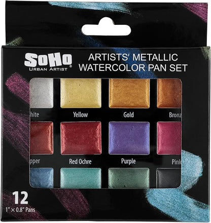 Soho Urban Artist Metallic Watercolors Set – 12 Vibrant Metallic Half Pans in by SoHo+Urban+Artist