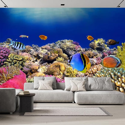 wall26 Wall Sticker/Wall Mural Tropical Blue Fish Coral Reef Ocean Seascape by wall26