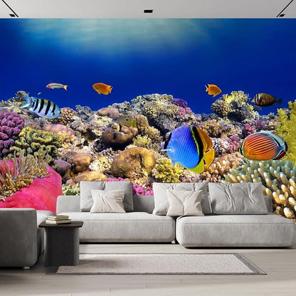 wall26 Wall Sticker/Wall Mural Tropical Blue Fish Coral Reef Ocean Seascape by wall26