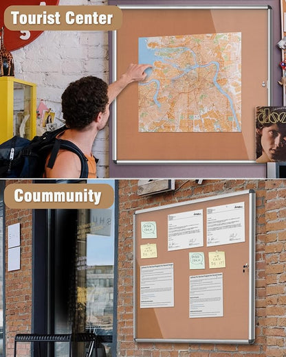 38"x38" Enclosed Bulletin Board, Lockable Weather-Resistant Aluminum Cork - Image 8
