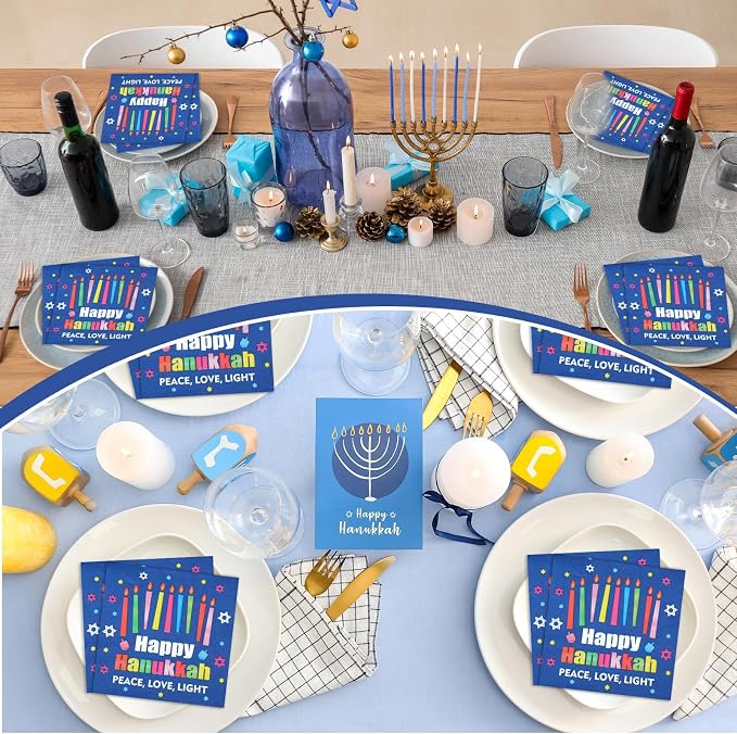 60 Pcs Happy Hanukkah Cocktail Paper Napkins 6.5 x 6.5 Inches Disposable Paper - Image 5