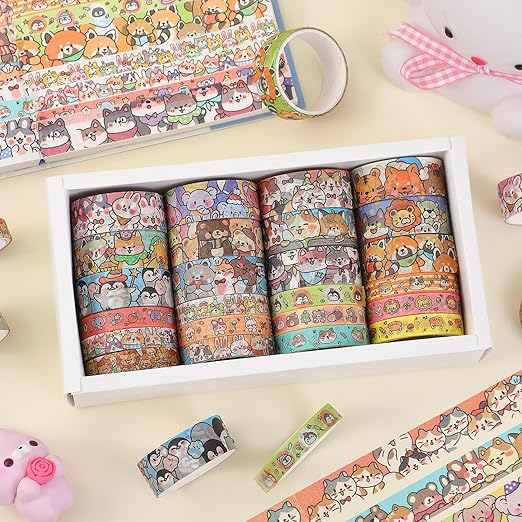 24 Rolls Colorful Cute Cartoon Animal Writable Washi Tape Set, Decorative Tapes - Image 6