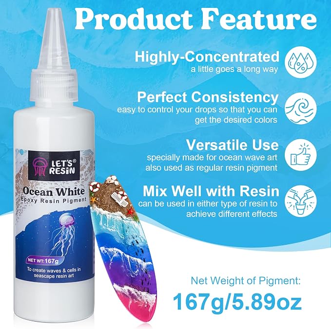 LET'S RESIN Ocean White Epoxy Resin Pigment 167g/5.89oz, High Concentrated Paste - Image 2