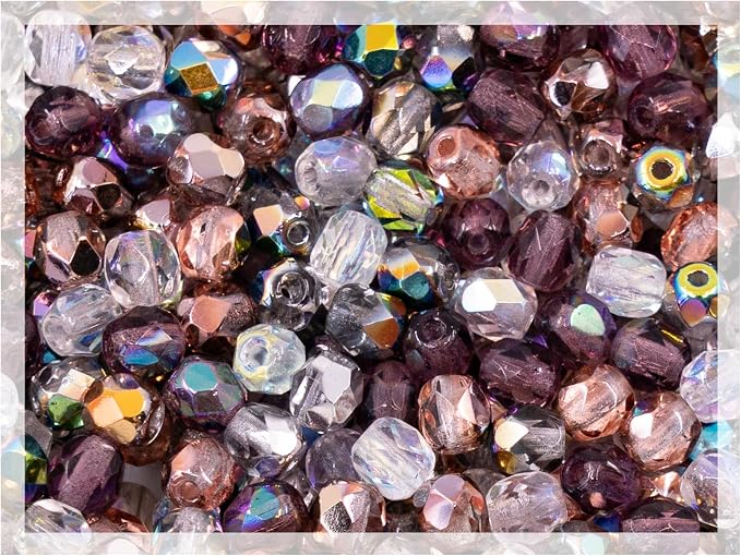 0.88 oz Mix of Faceted Fire Polished Pressed Czech Glass Beads 4mm, Warm Color by CzechBeadsManufacturer